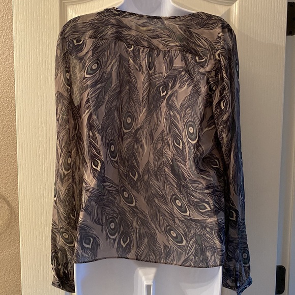 Nine West Peacock Animal Print Boatneck Cowl-neck Long Sleeve Blouse Top - Picture 3 of 9